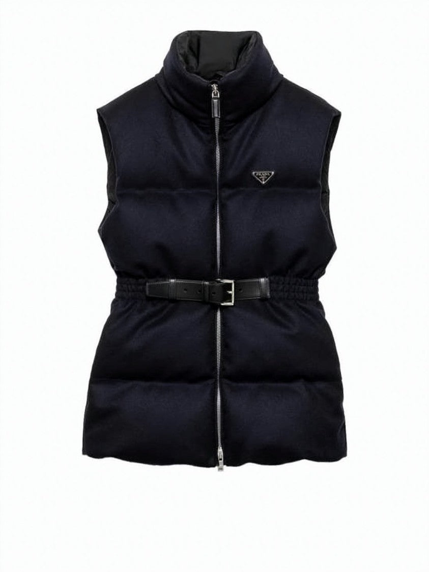 Prada Padded Vest With High Collar And Buckled Waist