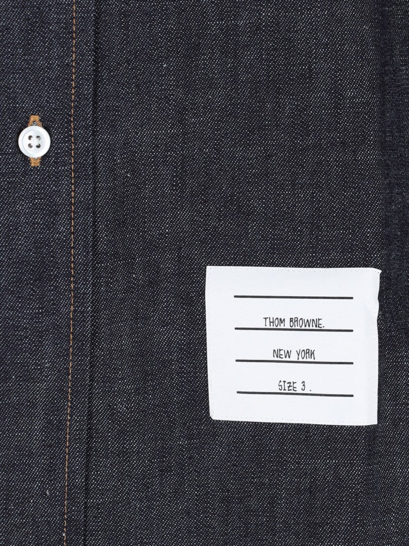 Thom Browne Dark Blue Denim Shirt With Multicolor Tab Detail