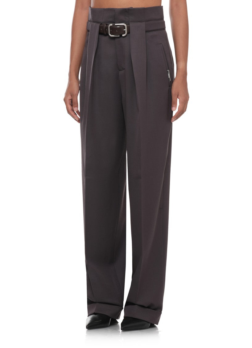 The Attico Straight-Leg Purple Trousers With Lapel Cuffs And Built-In Belt
