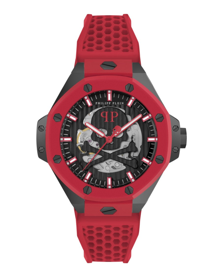 Philipp Plein Skeleton Dial Royal Automatic Watch With Red Silicone Strap