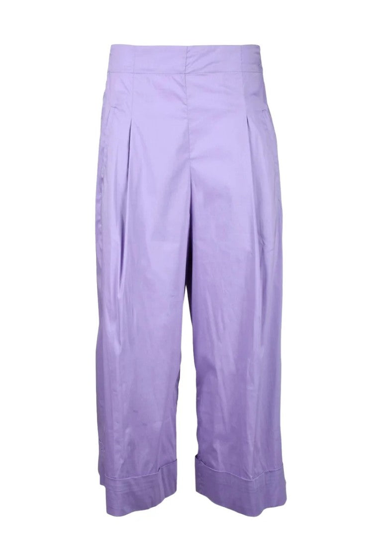 Liviana Conti Pleated Purple Trousers With Cuffed Hem And High Waist