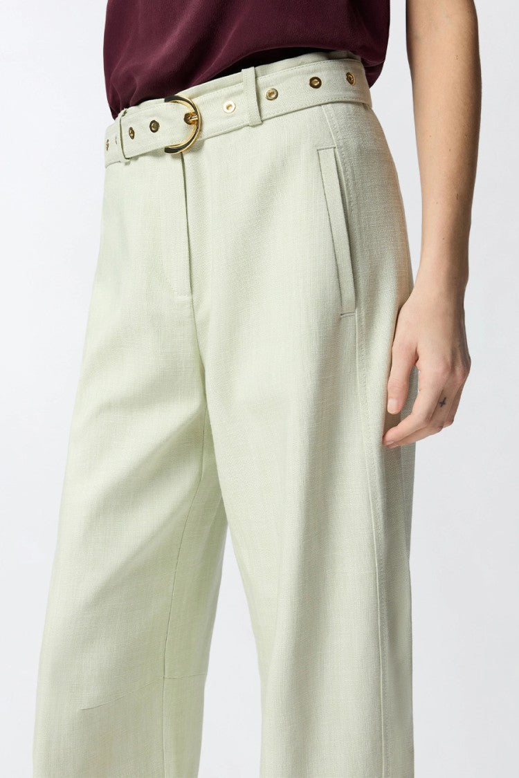 Pinko Green Lexy Wide-Leg Self-Belt Viscose-Blend Wide-Leg Pants