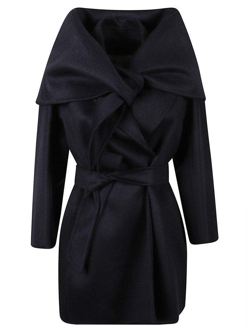 Max Mara Tailored Coat With Wide Draped Collar And Cinched Waist