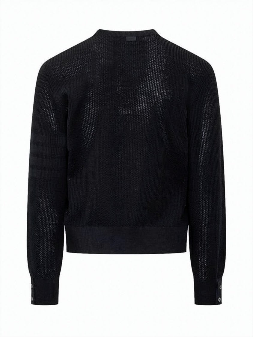 Thom Browne Black Structured Knit Sweater With Buttoned Cuffs