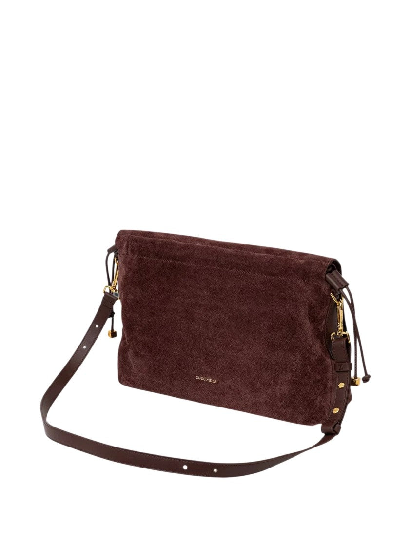 Coccinelle Lidia Rectangular Logo Embossed Suede Shoulder Bag