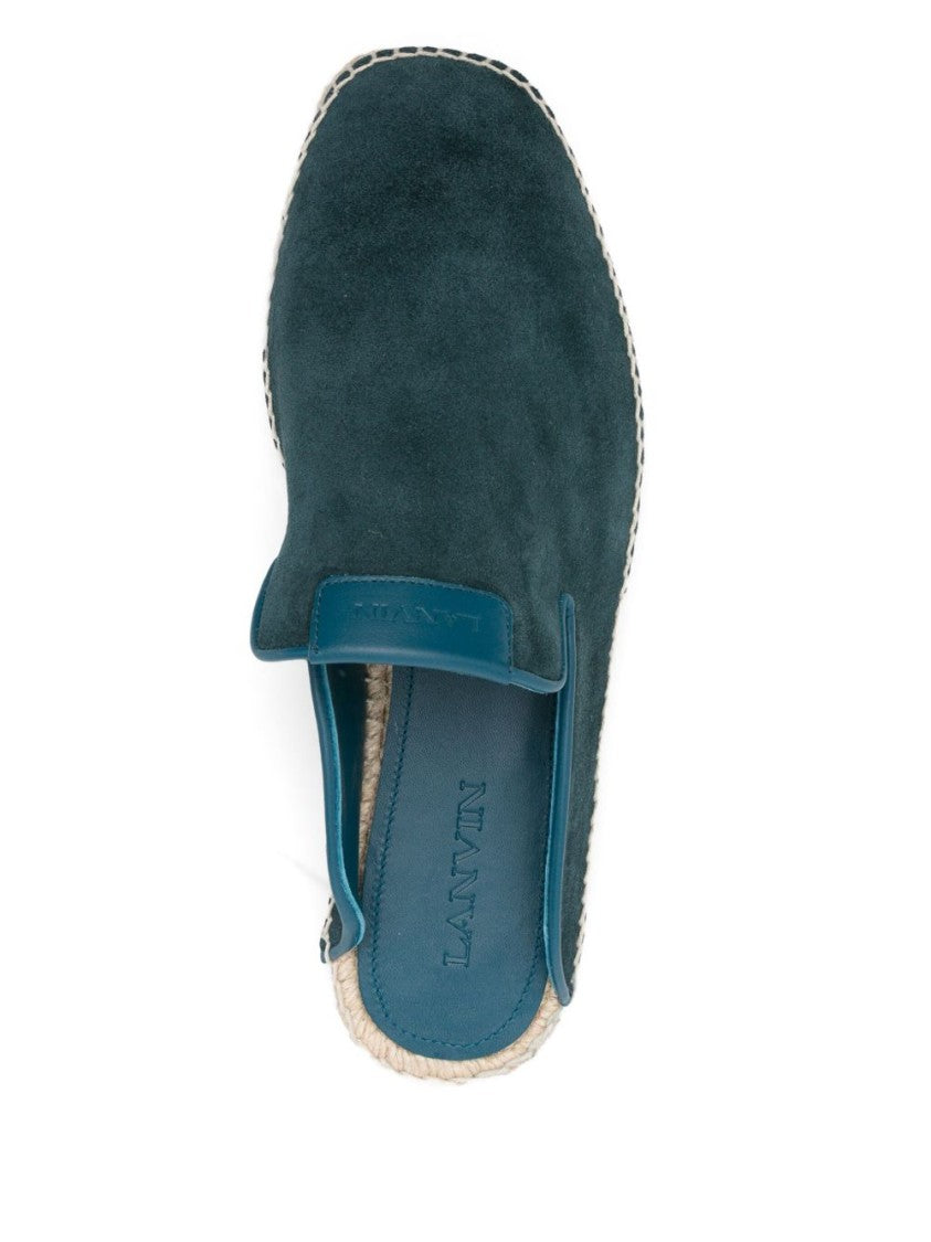 Lanvin Pacific Blue Raffia Logo Flat Shoes
