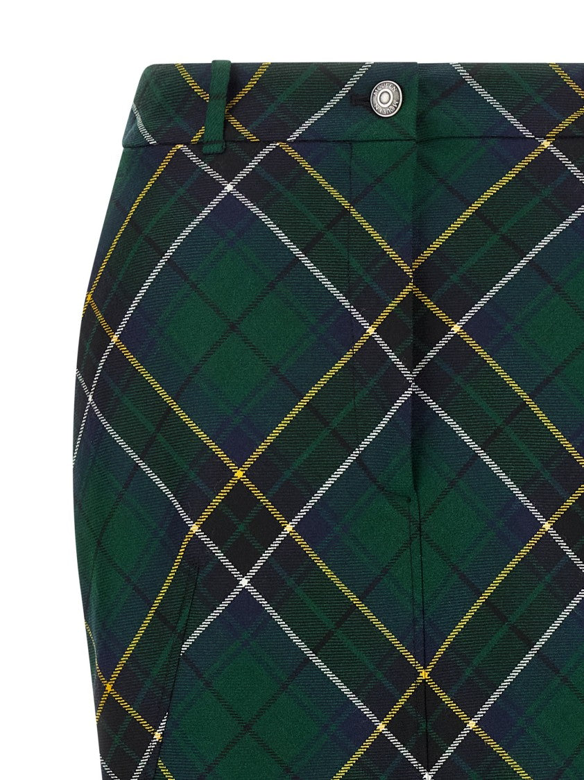 Mcqueen Wool Tartan Midi Skirt With Flared Silhouette And Asymmetrical Hem