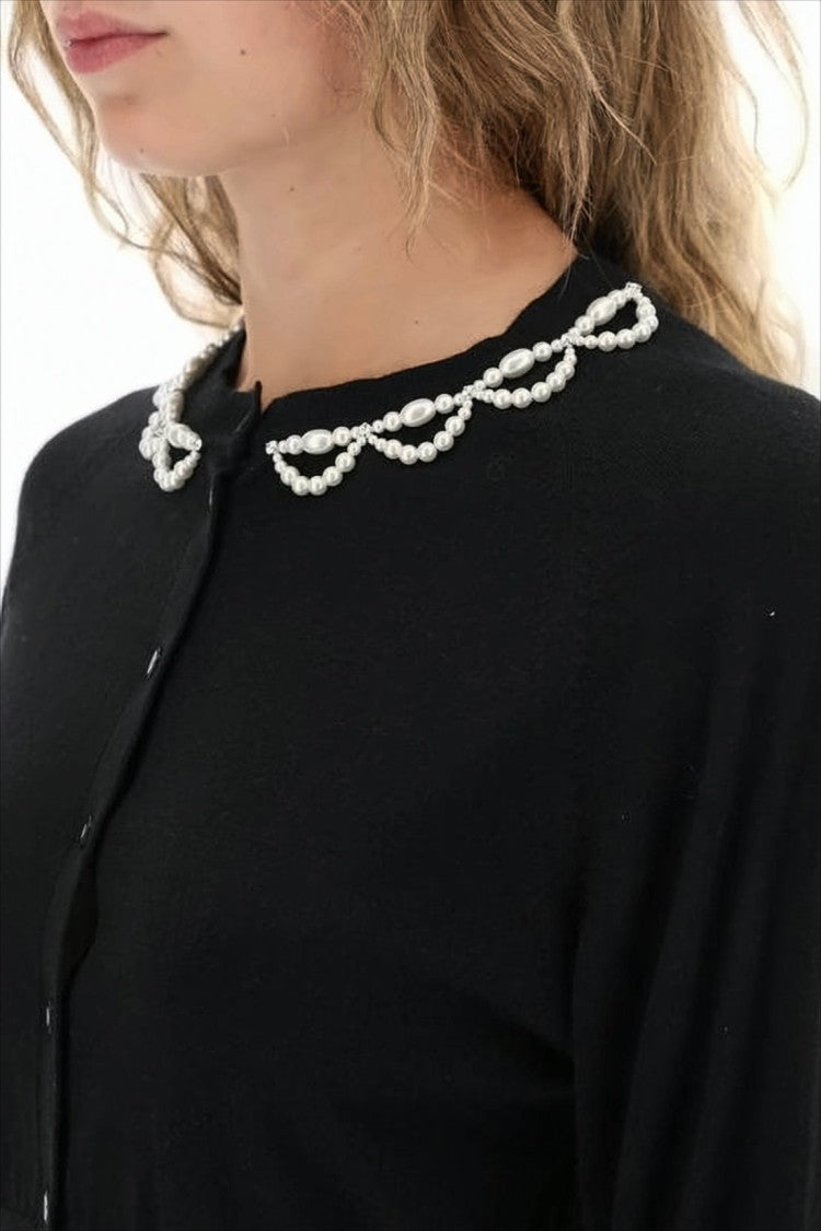 Simone Rocha Cropped Fitted Cardigan With Pearl-Embellished Neckline