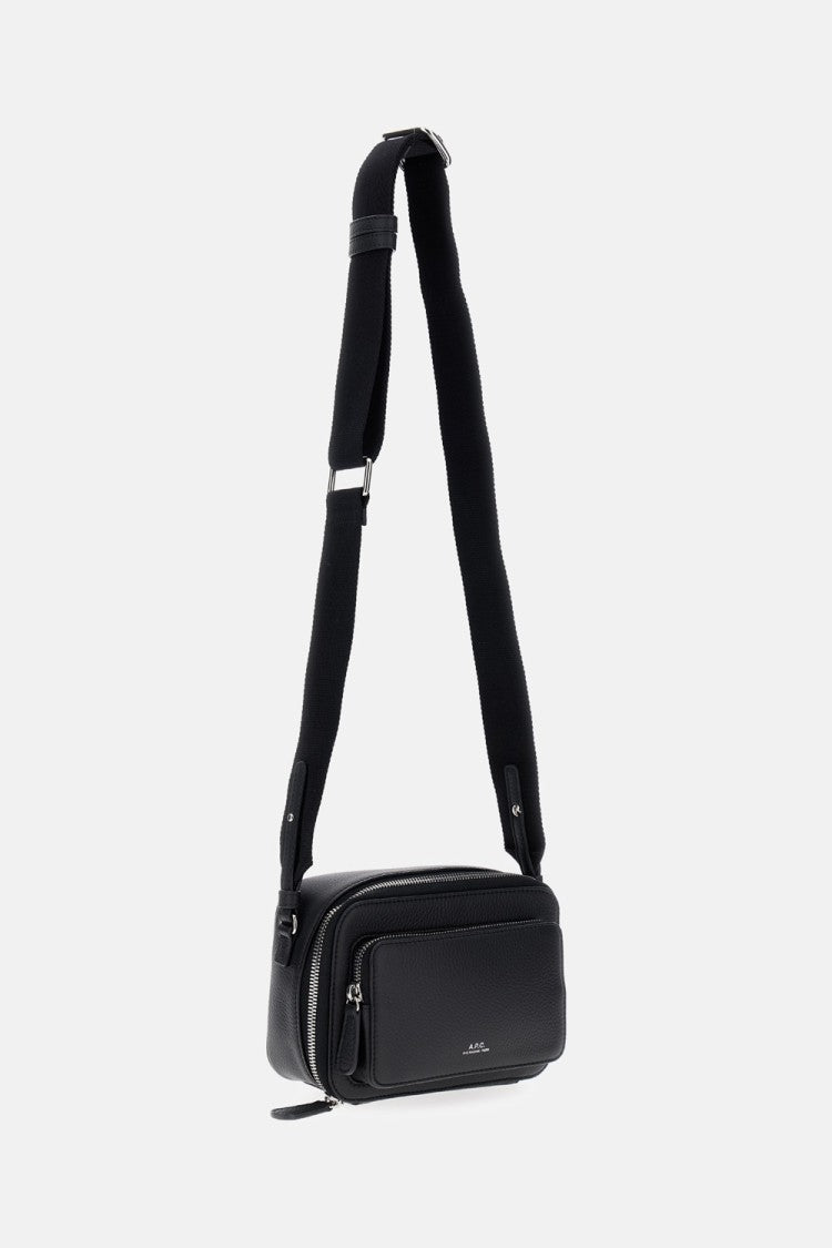 A.P.C. Compact Black Shoulder Bag With Adjustable Strap And Front Pocket