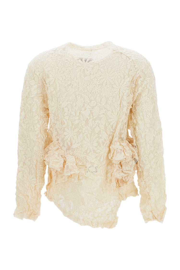 Comme Des Garçons White Crinkled Ruffle Lace Long-Sleeve T-Shirt