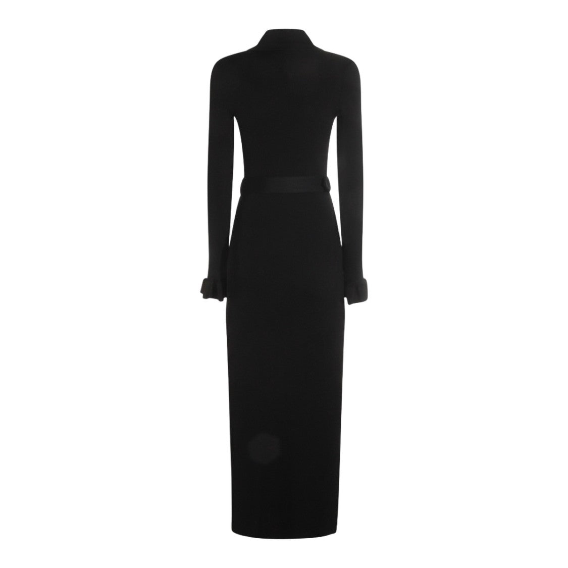 Self-Portrait Ribbed Black Maxi Dress With Collared Neckline