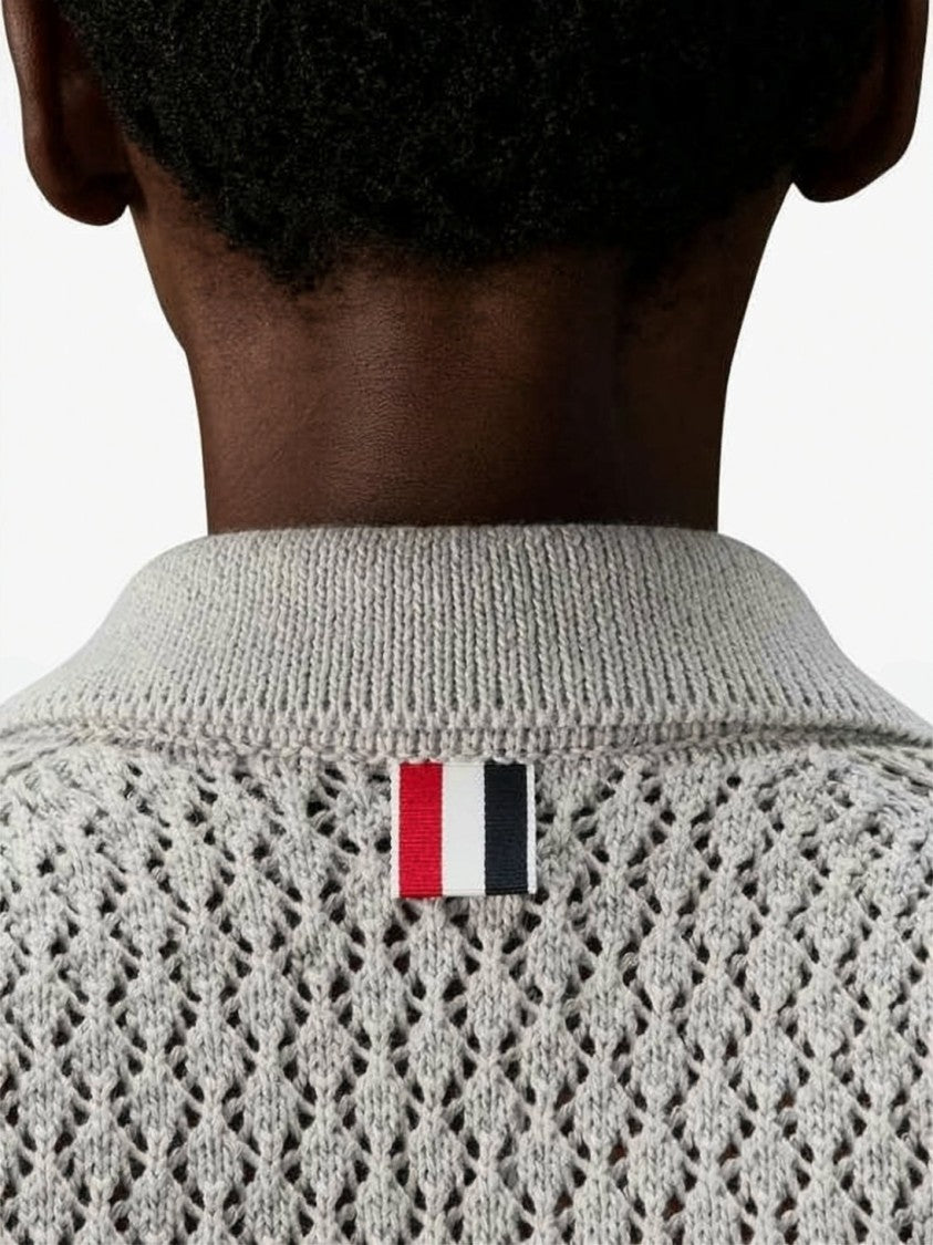 Thom Browne Short-Sleeved Button-Up Cardigan With Open-Knit Design