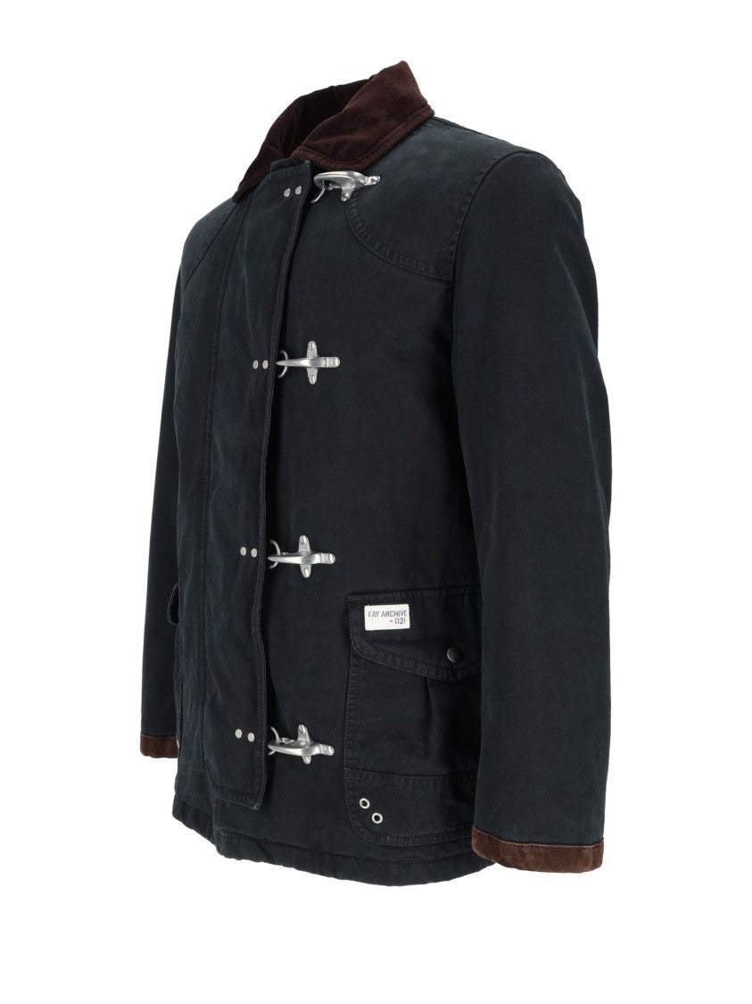 Fay Washed Cotton 4 Ganci Calf Suede Collar Jacket