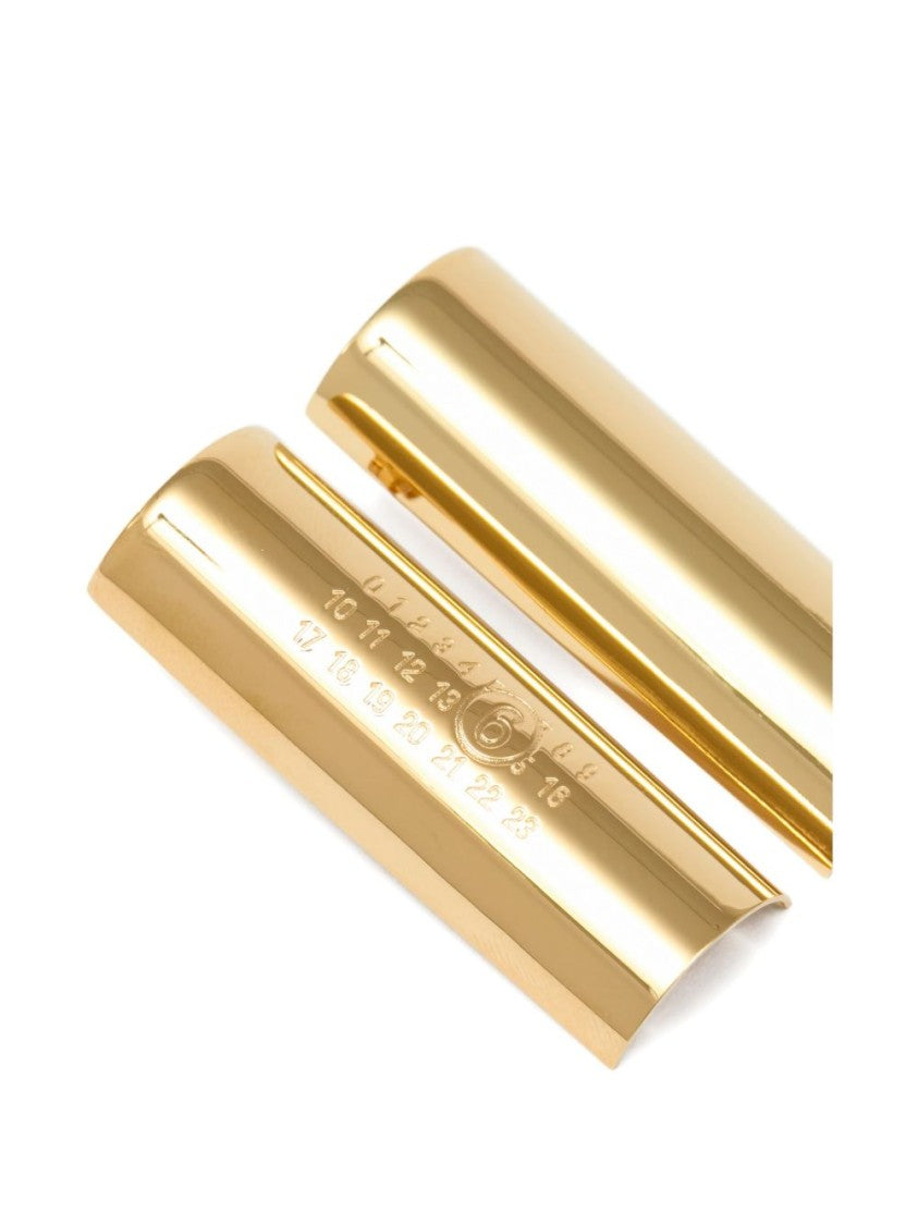 Mm6 By Maison Margiela Curved Rectangular Gold Earrings With Logo Engraving