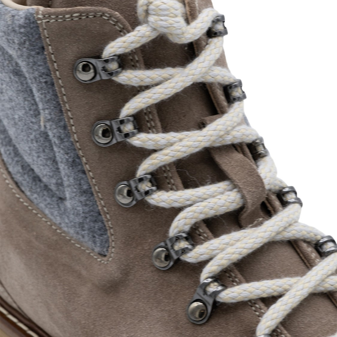 Eleventy Rugged Taupe Suede Boots With Padded Grey Felt Collar