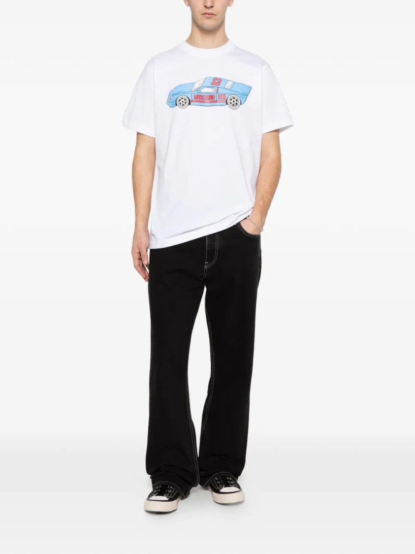 Moschino Colorful Graphic Sports Car T-Shirt With Classic Crew Neckline