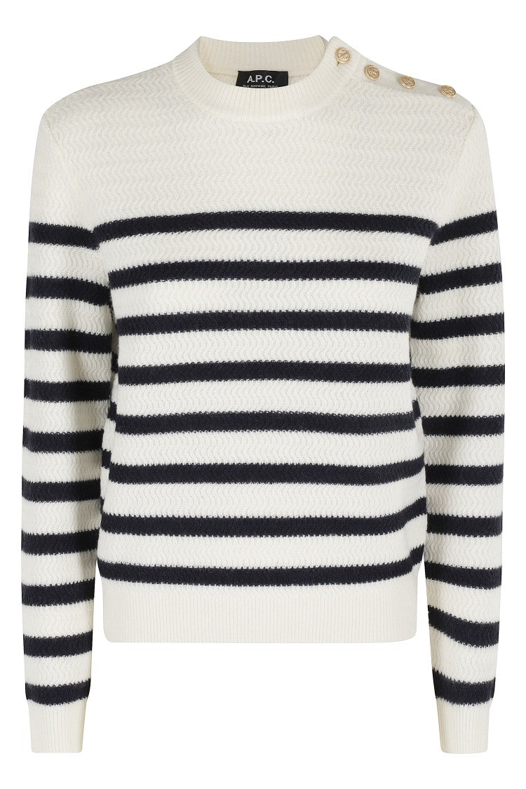 A.P.C. Ecru And Dark Blue Striped Wool Sweater
