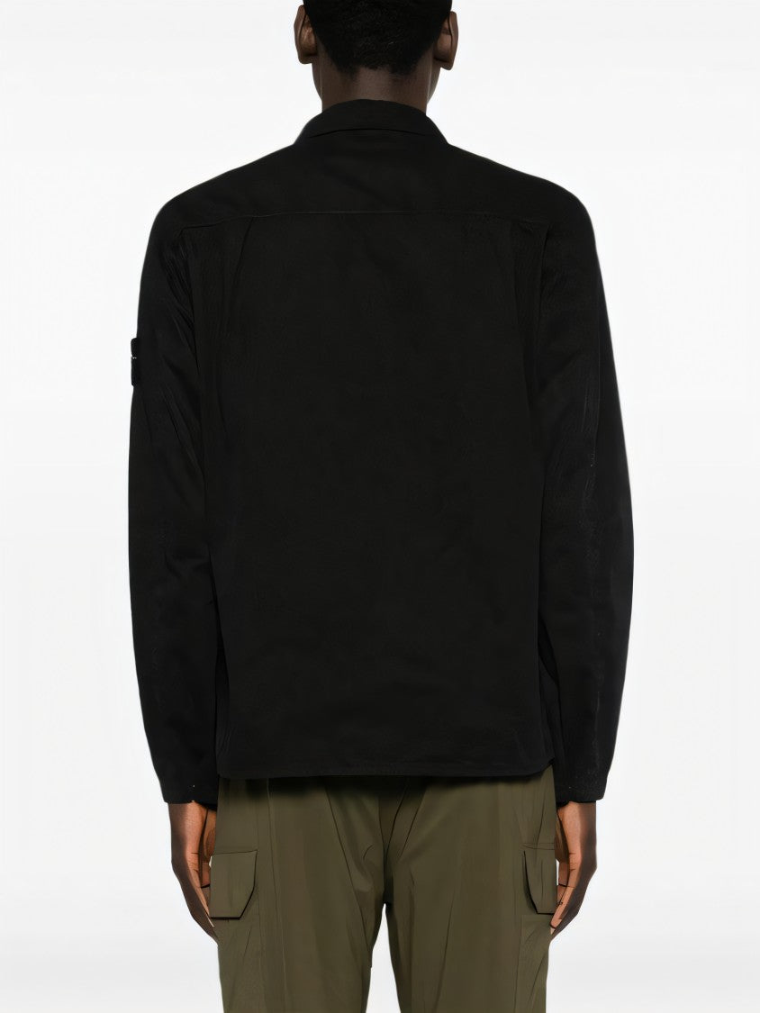Stone Island Black Jacket With Classic Collar And Zip Closure