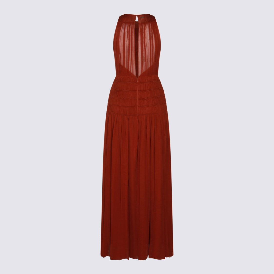 Twin-Set Long Sleeveless Dress With High Neckline And Pleated Waist