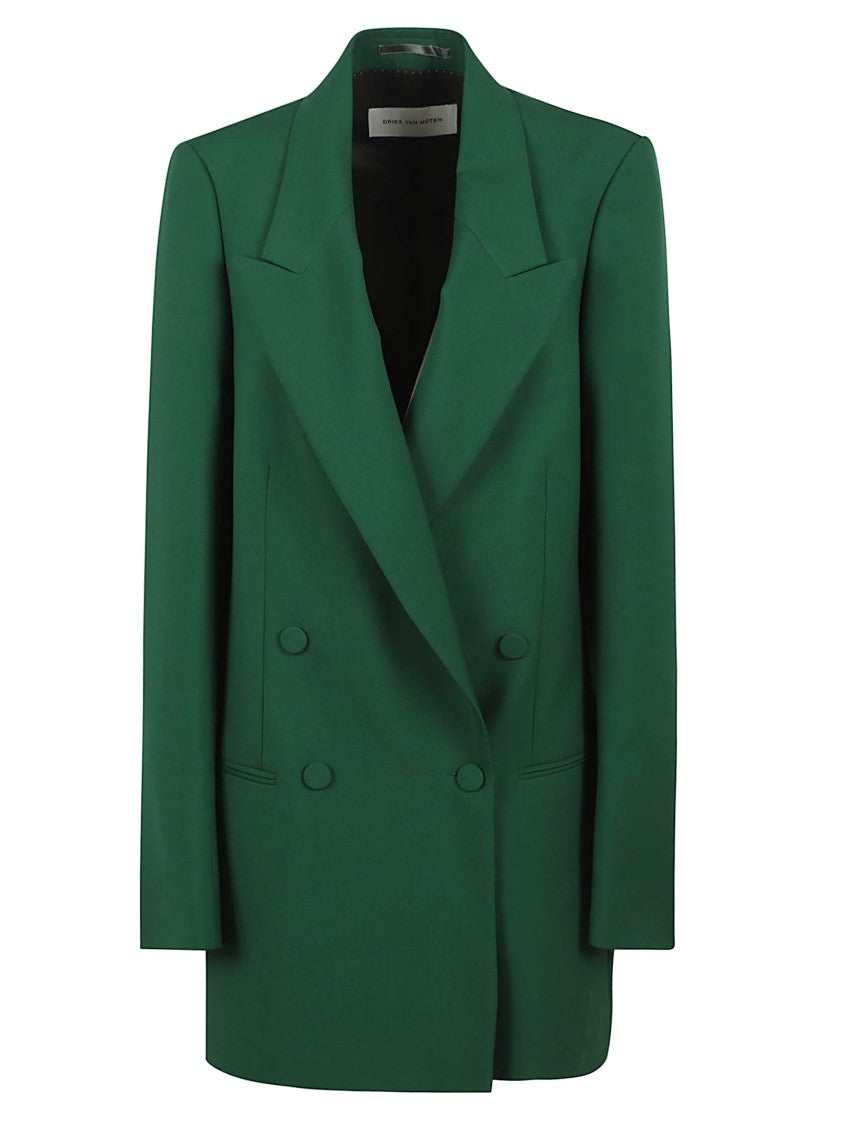 Dries Van Noten Tailored Green Wool Blazer With Double-Button Closure