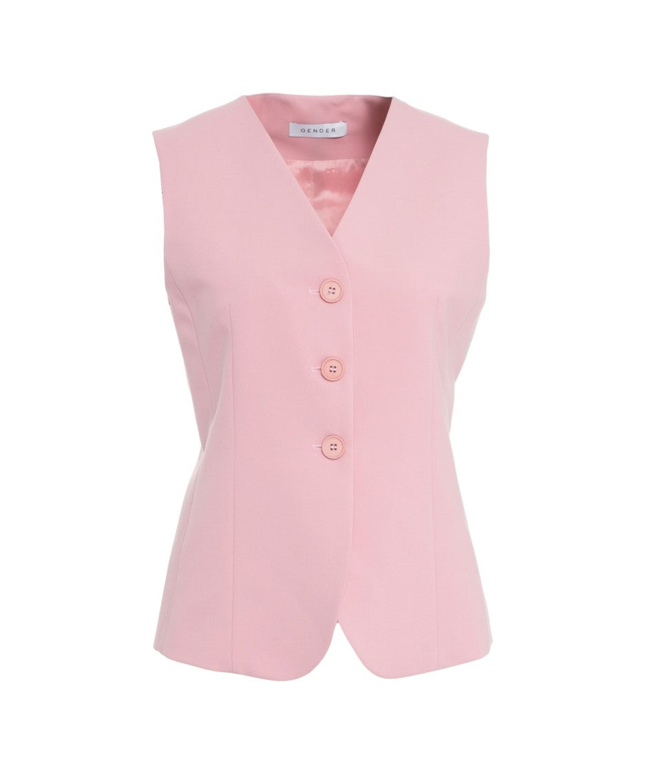 Gender Rose-Colored Single-Breasted Vest With Adjustable Straps