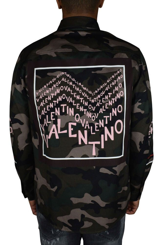 Valentino Garavani Camouflage Jacket With Pink Logo Print