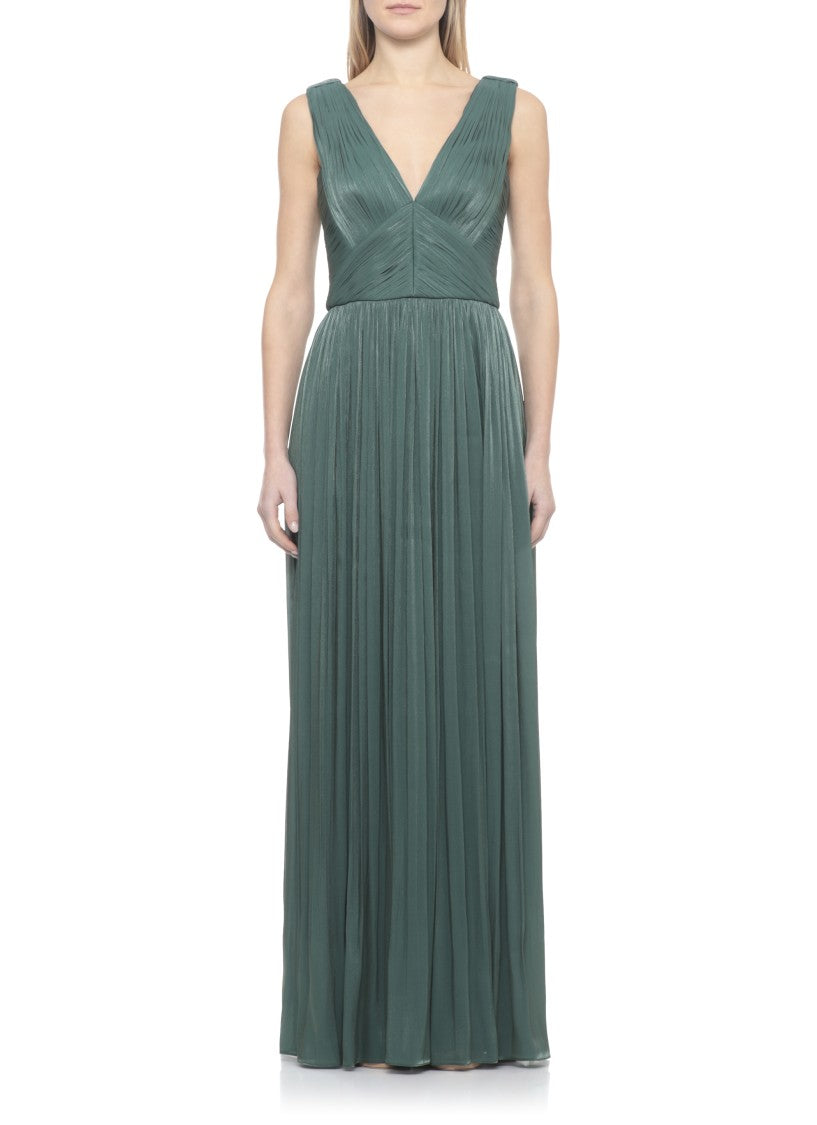 Costarellos Lurex Georgette Maxi Dress With Deep V-Neckline