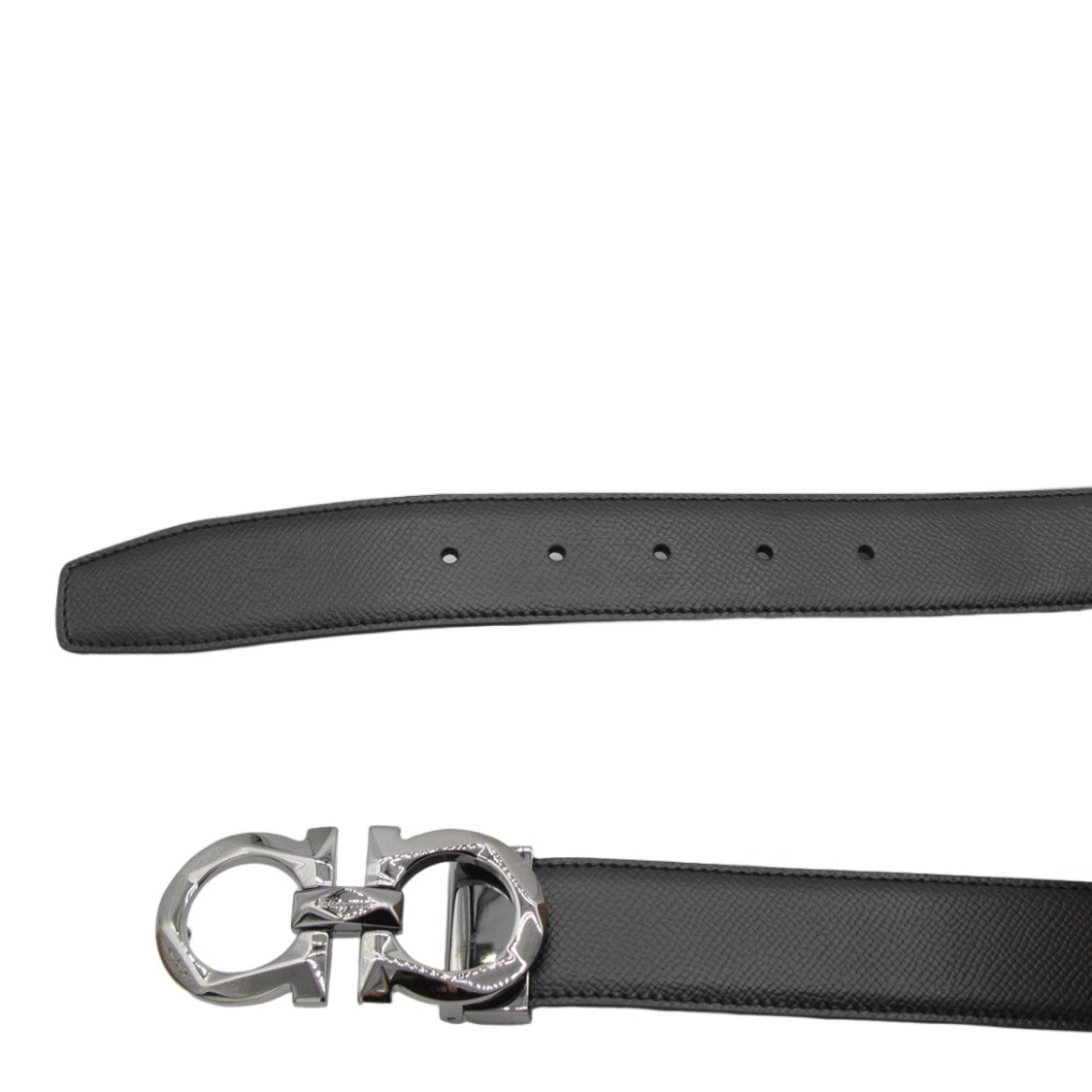 Ferragamo Double Gancini Buckle Black Leather Belt