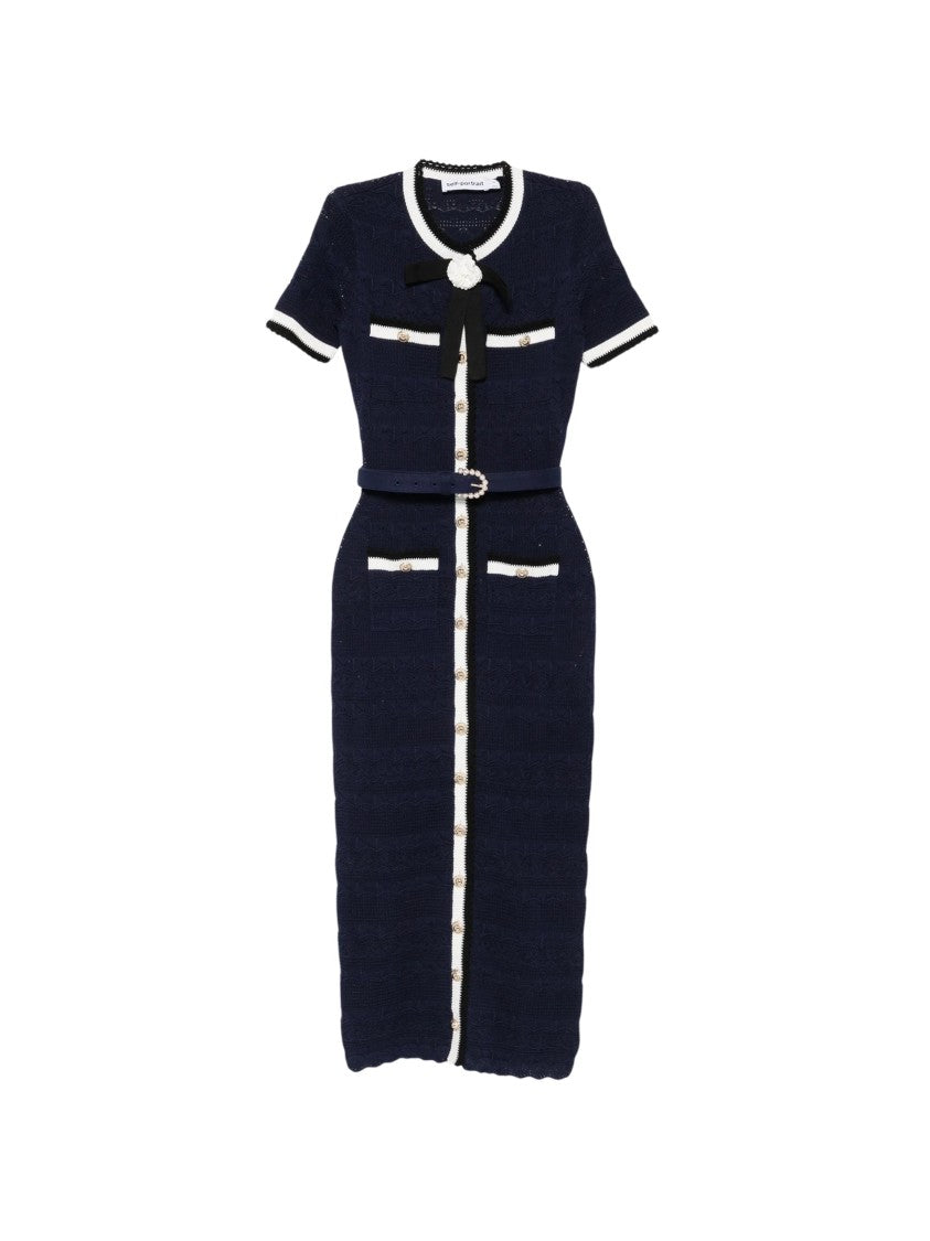 Self-Portrait Blue Ribbed Knit Midi Dress