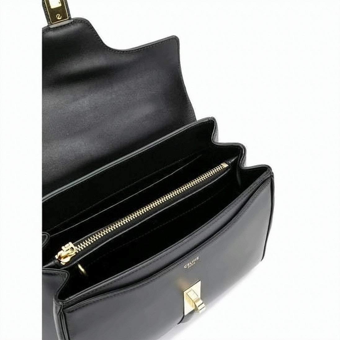 Celine Black Smooth Leather Structured Shoulder Bag