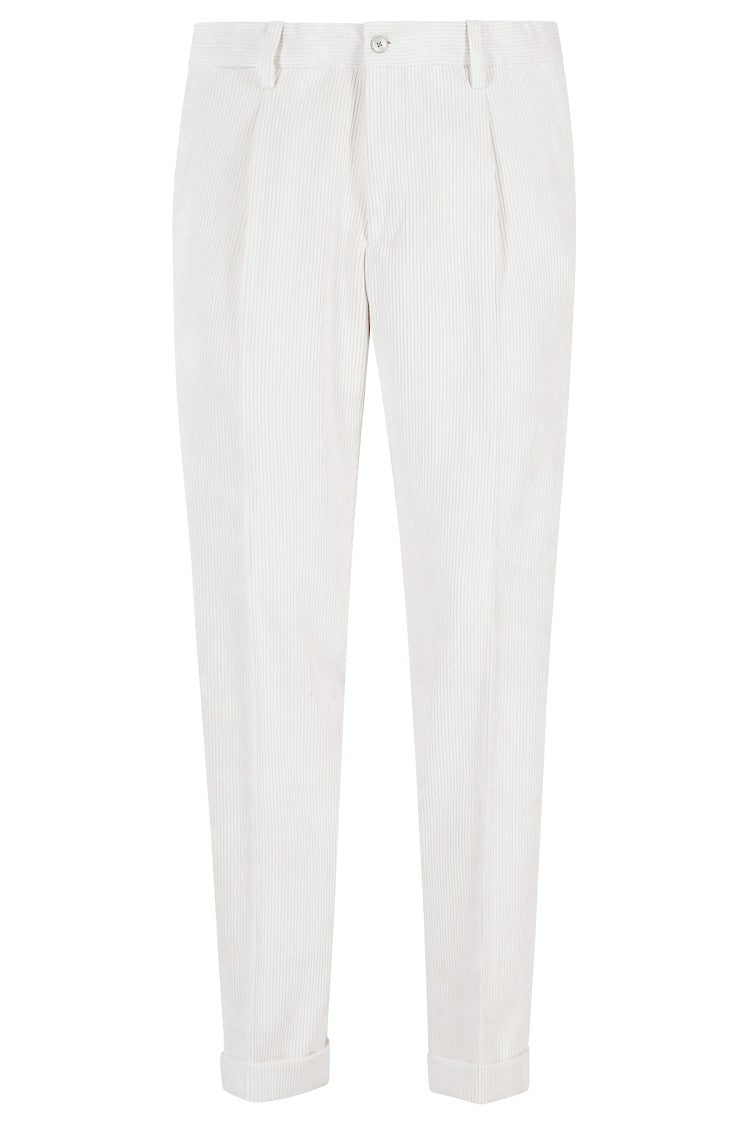 Briglia Tailored White Corduroy Trousers With Pleated Front