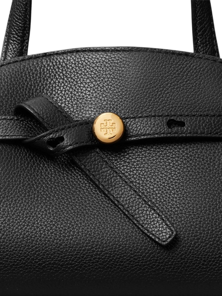 Tory Burch Structured Pebbled Leather Handbag With Gold-Tone Accents
