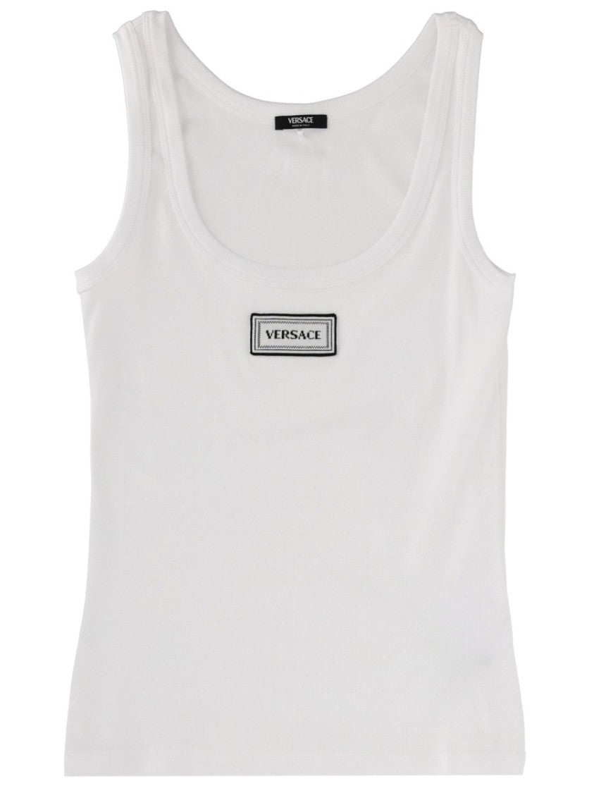 Versace Logo Cotton-Blend Scoop Neck Tank Top