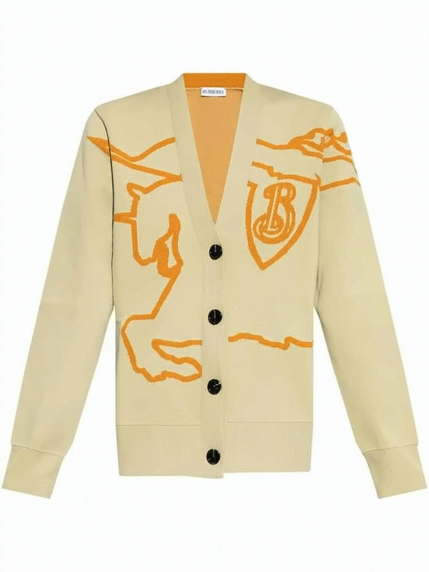 Burberry V-Neck Cardigan With Abstract Patterns And Crest Emblem