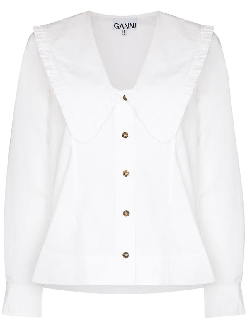 Ganni Long Sleeve Poplin Shirt With Oversized Collar