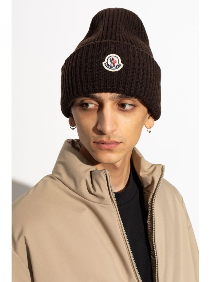 Moncler Ribbed Knit Hat With Folded Cuff