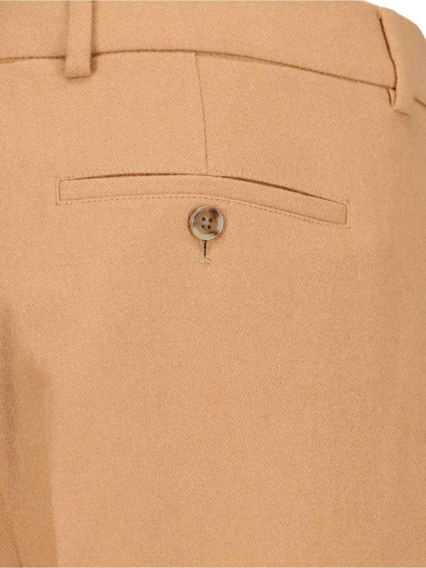 Ami Tailored Beige Virgin Wool Trousers With Button Closure