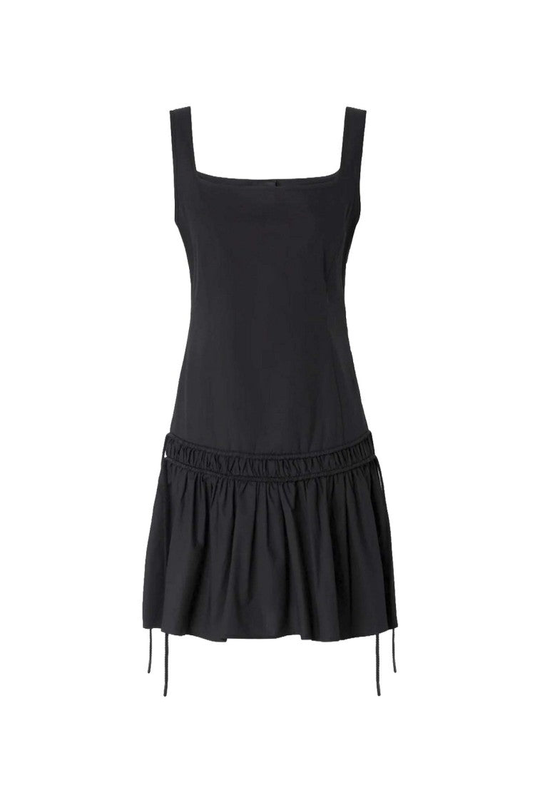 Pinko Black Square-Neck Drop-Waist Cotton Mini Dress