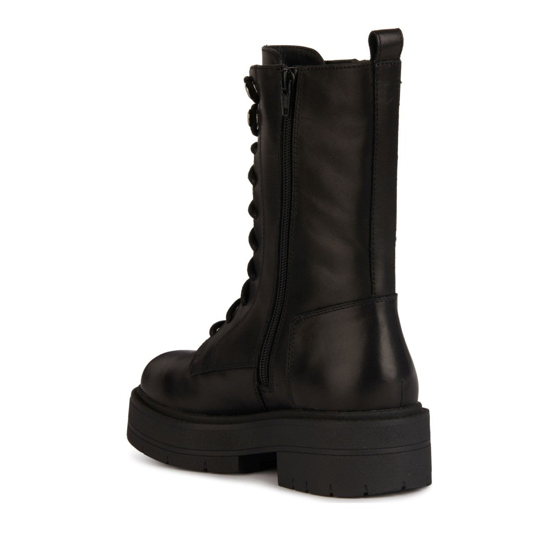 Geox Black Spherica Ec7 Lace-Up Rugged Sole Leather Ankle Boots