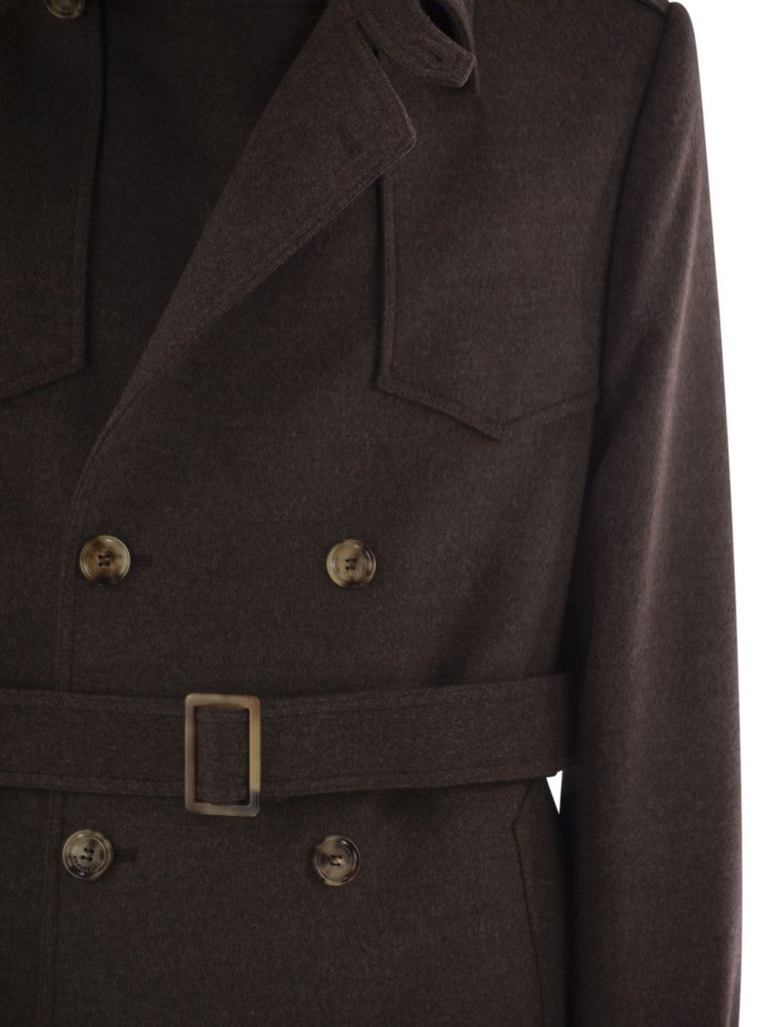 Brunello Cucinelli Classic Brown Wool Trench Coat