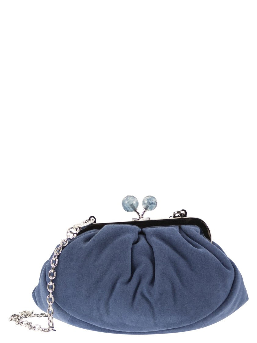 Max Mara Pasticcino Small Suede Clutch With Marbled Bead Closure