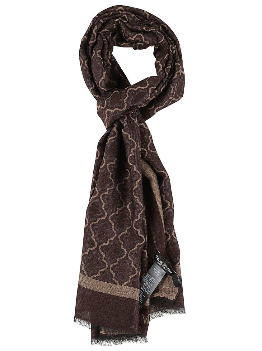 Emporio Armani Rectangular Geometric Pattern Viscose-Blend Scarf