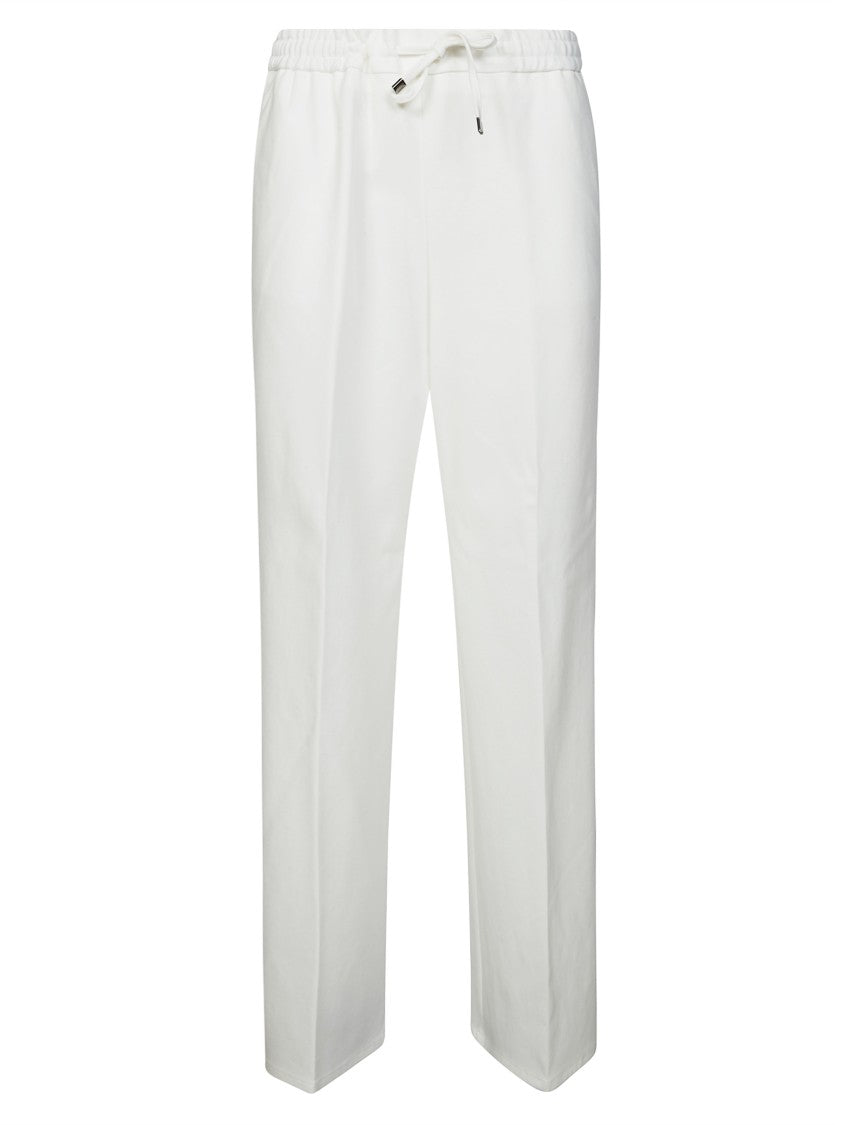 Berwich White Elastic Waist Wide-Leg Trousers