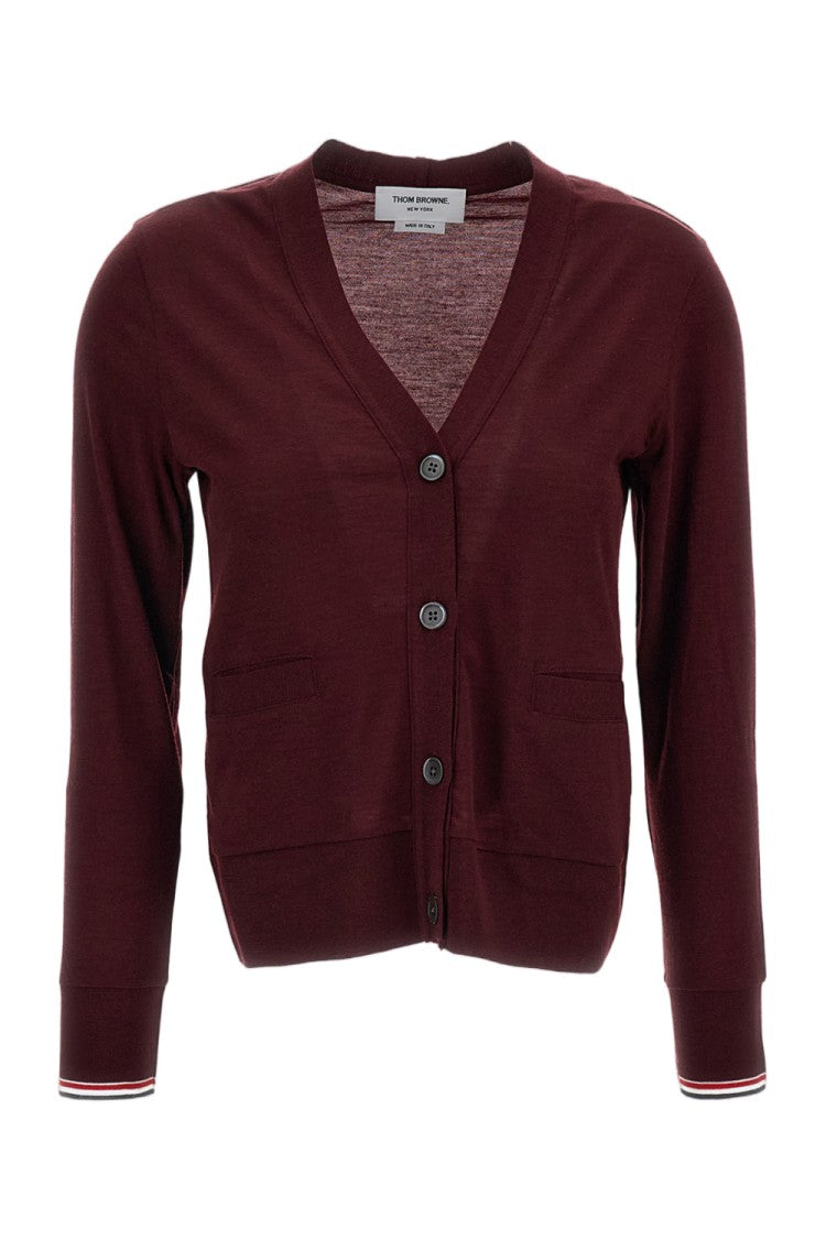 Thom Browne Red V-Neck Rwb Stripe Wool Cardigan