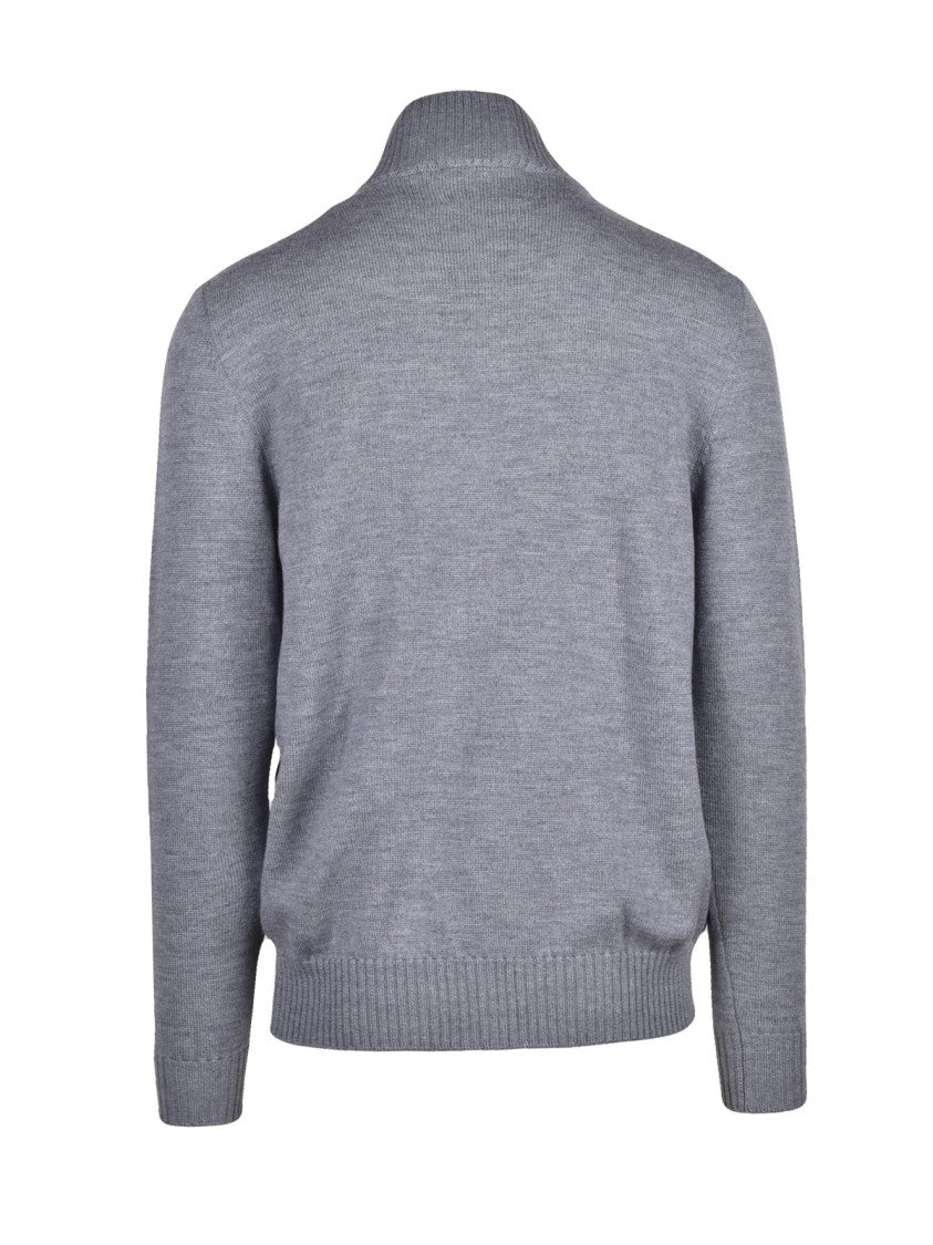 Ballantyne Grey Zip Ribbed Wool Cardigan