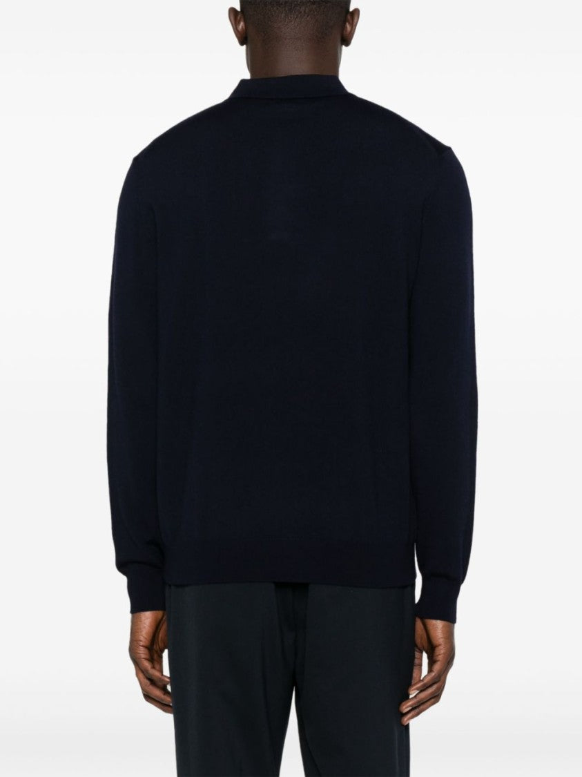 Etro Deep Navy Wool Knit Polo Sweater