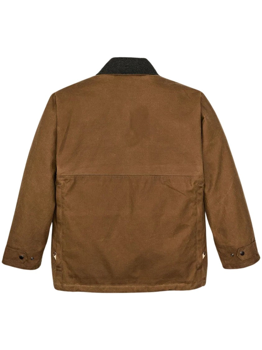 Filson Lined Tin Cloth Field Jacket With Adjustable Cuffs And Multiple Pockets