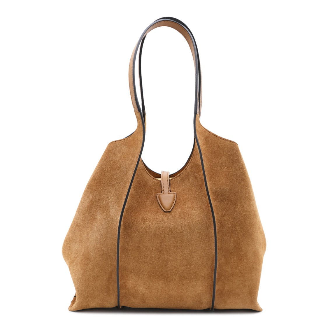Tod's Structured Brown Suede Tote Bag With Metallic Detail