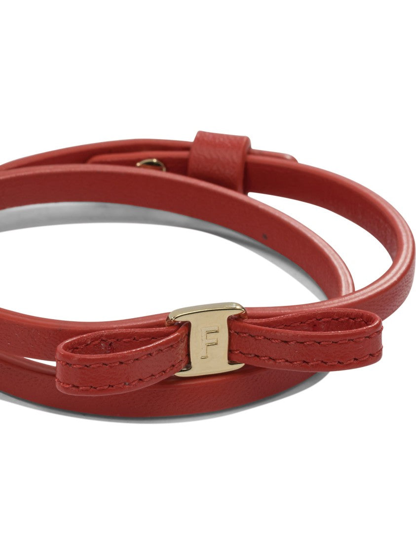 Ferragamo Refined Leather Belt With Bow Detail And Gold Accent