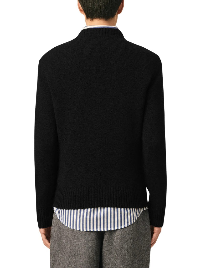 Ami Paris Minimalist Black Crew-Neck Sweater With Embroidered Detail